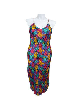 Vintage‎ Circa 2000 Floral Slip Dress Bright Multicolor Y2K Maxi Dress Size L